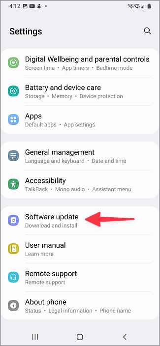 Actualización de software en el teléfono Samsung