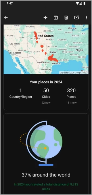 Google Maps Recaps de línea de tiempo envuelto para 2024