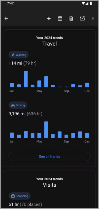Google Maps Recaps de línea de tiempo envuelto para 2024