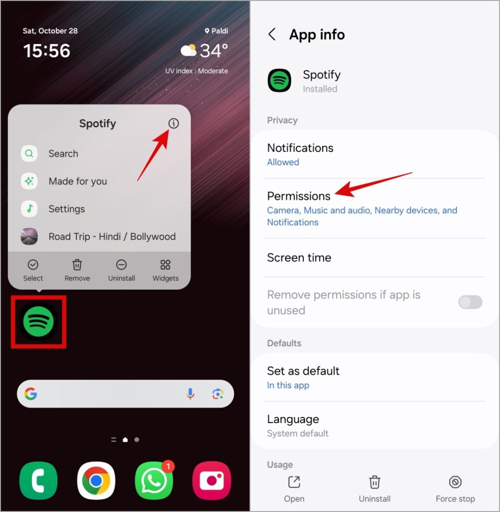 Permisos de la aplicación Spotify en Android
