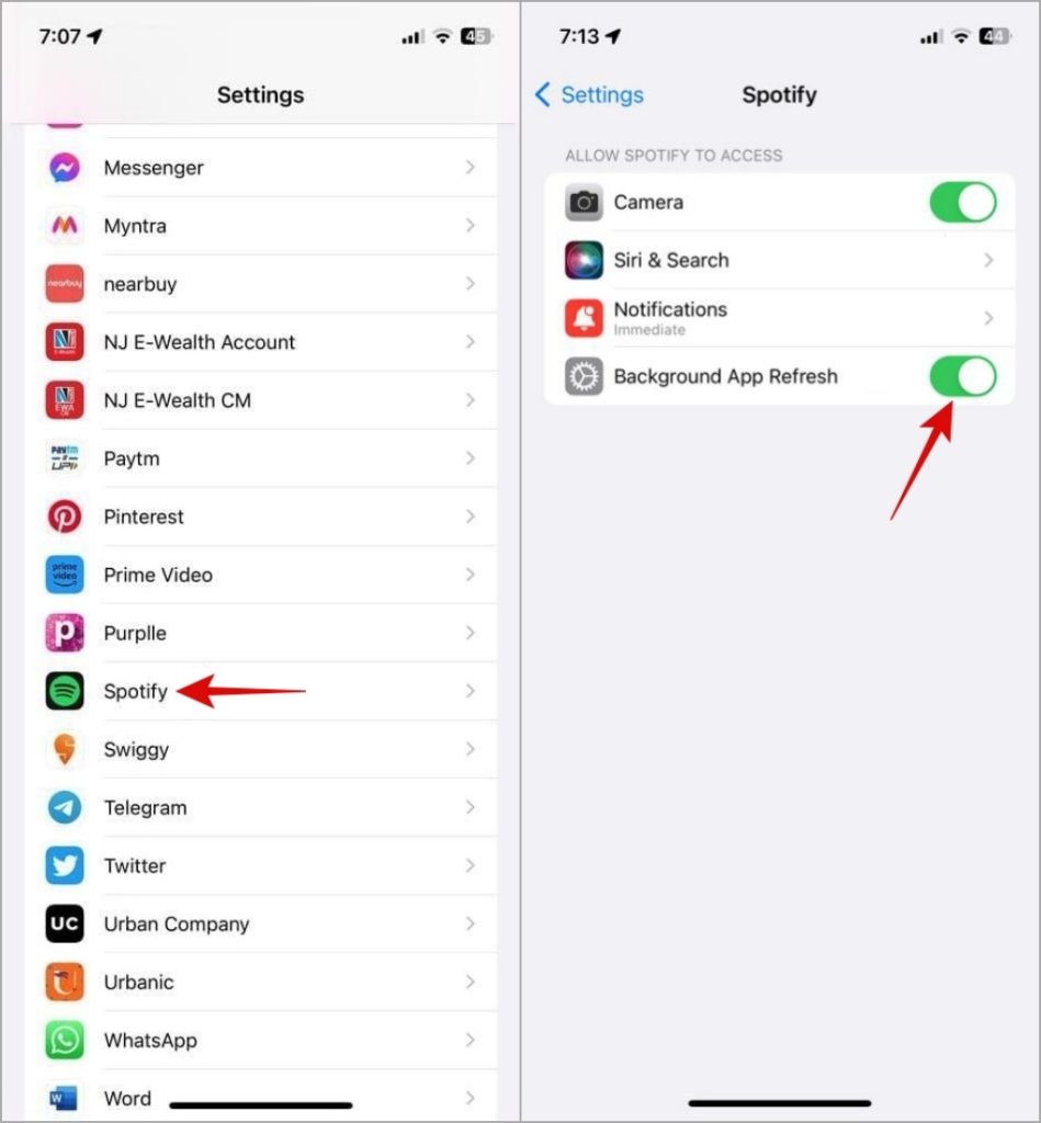 Permisos de la aplicación Spotify en iPhone