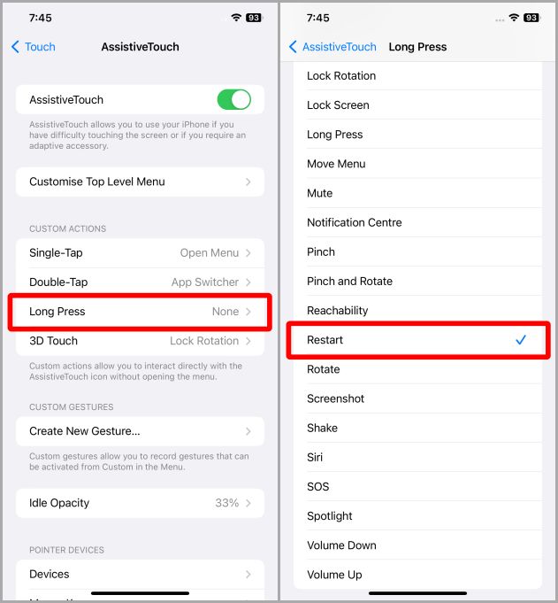 Reiniciar o reiniciar iPhone con toque de asistencia