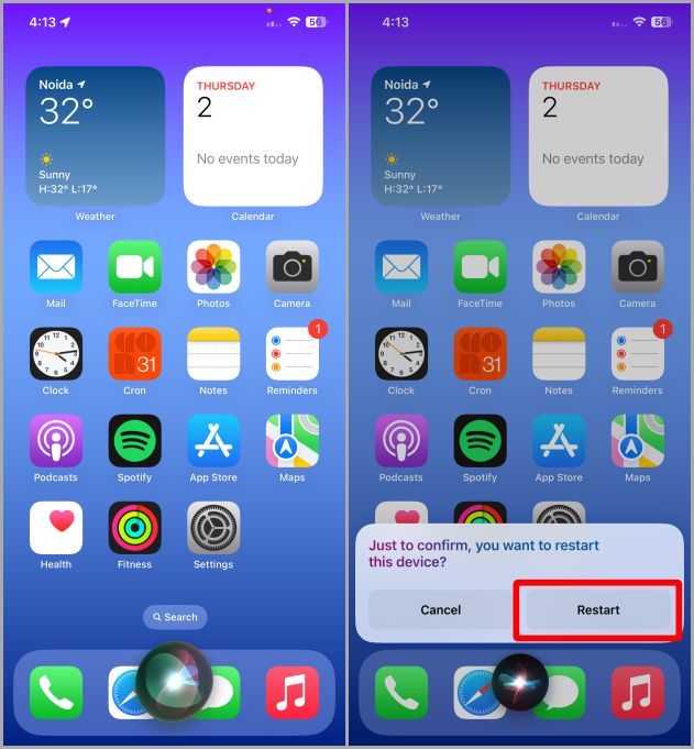 Reiniciar iPhone usando Siri