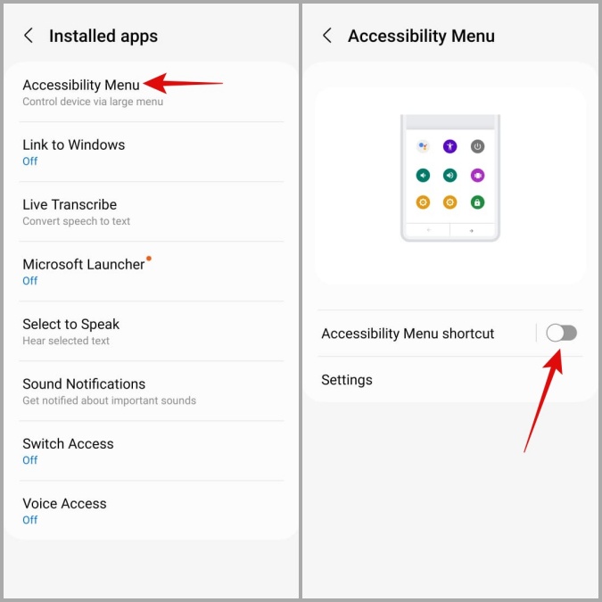 Deshabilitar el menú de accesibilidad en Android