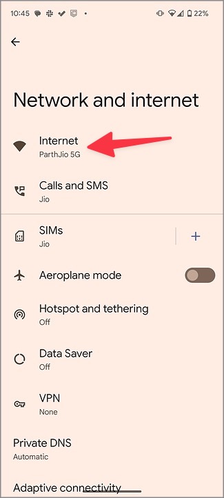 Seleccione Internet en Android