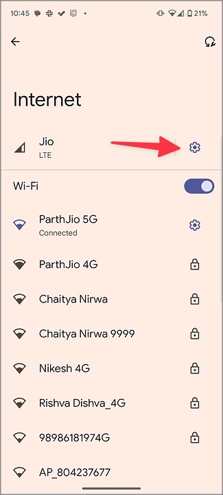 Seleccione Configuración de Internet en Android