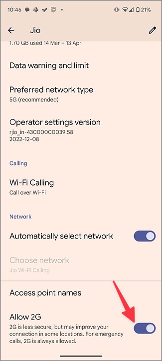 Permitir 2G en Android