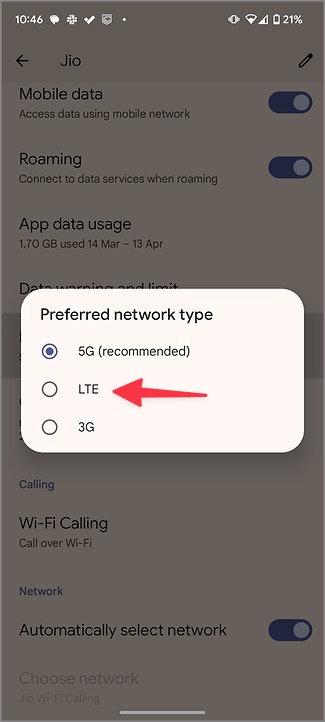 Seleccione LTE en Android