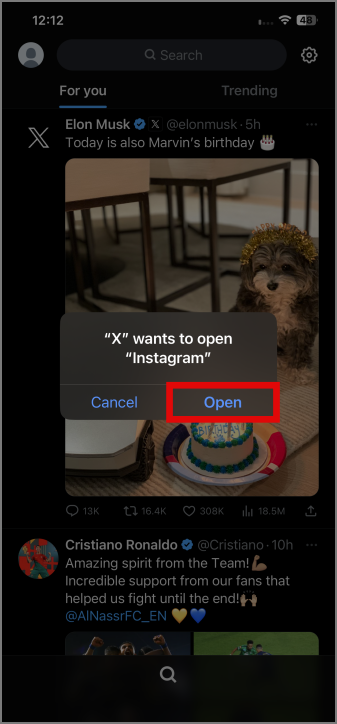 Abrir Instagram desde X (Twitter) en el iPhone