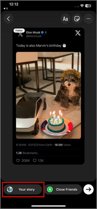 Compartir Tweet de X (Twitter) a Instagram Story en iPhone