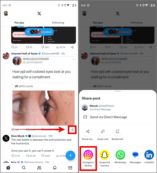 Compartir Tweet de X a Instagram en Android