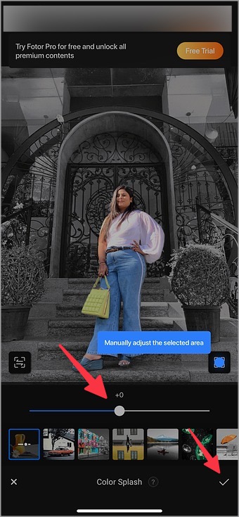 Agregue el efecto blanco y negro, excepto por un color en el teléfono