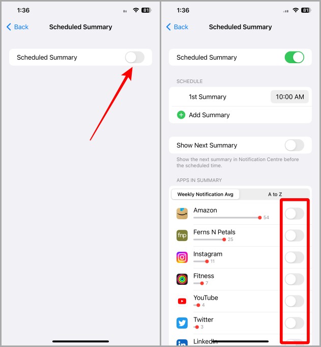 Configurar resumen programado en iPhone