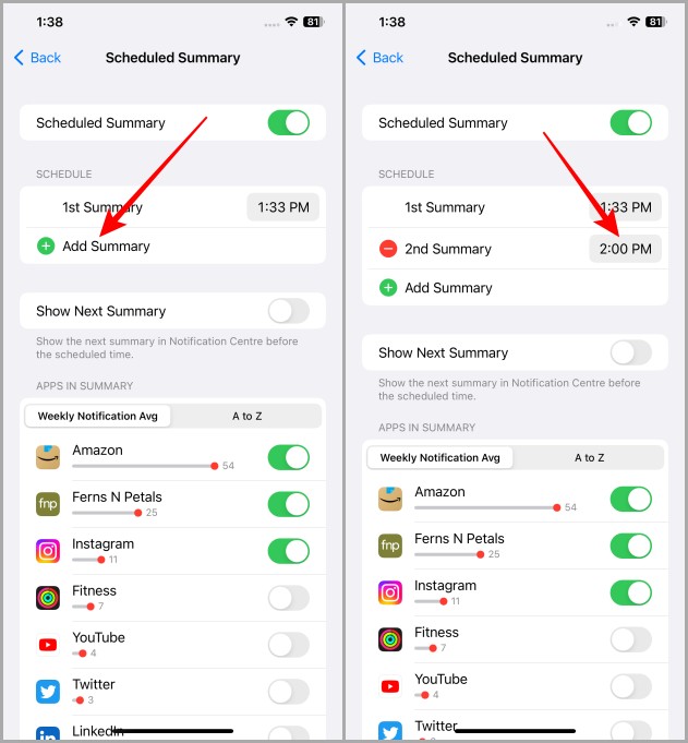 Configuración del tiempo de entrega de resumen programado en iPhone