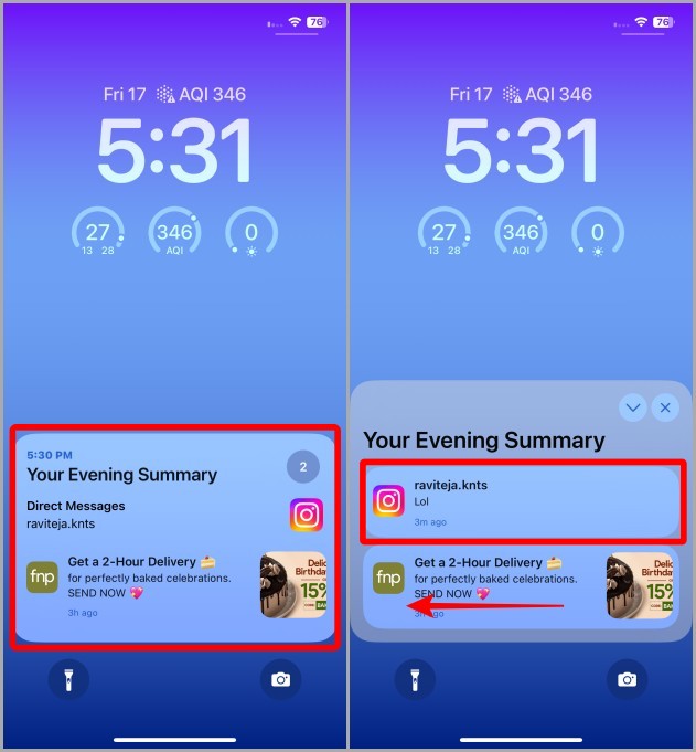 Acceder al resumen programado desde el Centro de notificaciones en iOS