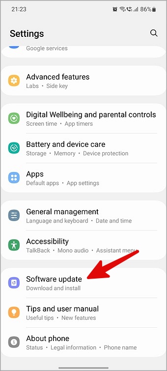 Actualización de software en el teléfono Samsung