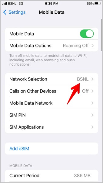 Selección de red en la configuración del iPhone