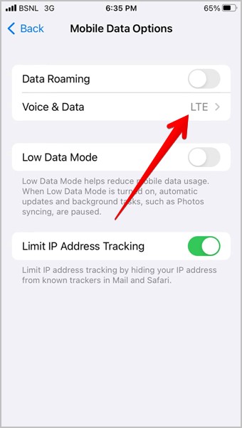 Configuración de voz y datos en iPhone