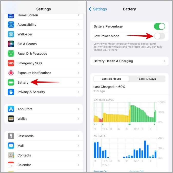 Deshabilitar el modo de baja potencia en el iPhone