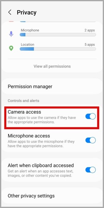 Habilitar el acceso a la cámara en el teléfono Samsung