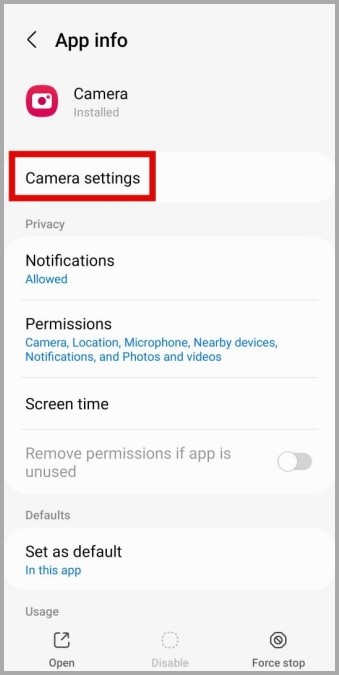 Abra la configuración de la cámara en el teléfono Galaxy