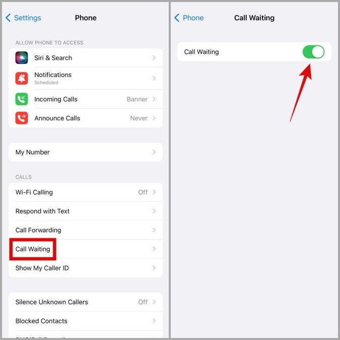 Habilitar llamado en espera en iPhone