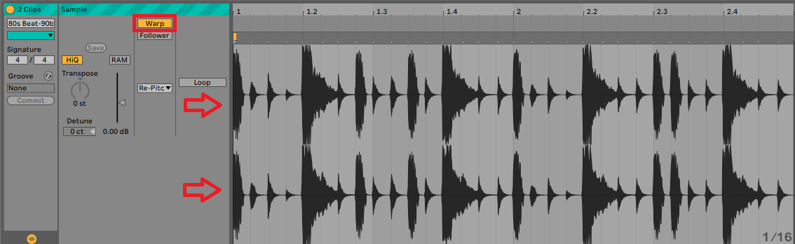 ABLETON Múltiple Warp