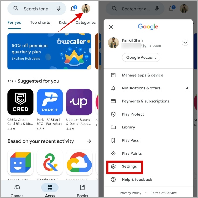 Abra la configuración de Play Store en Android