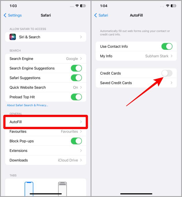 Configuración de autocomplimiento de safari iOS