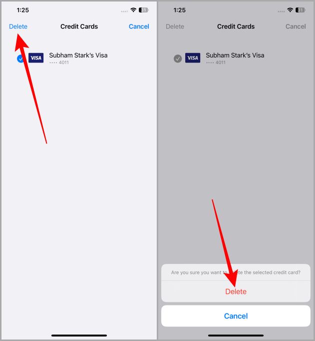 Eliminar tarjeta de crédito guardada en Safari en iOS