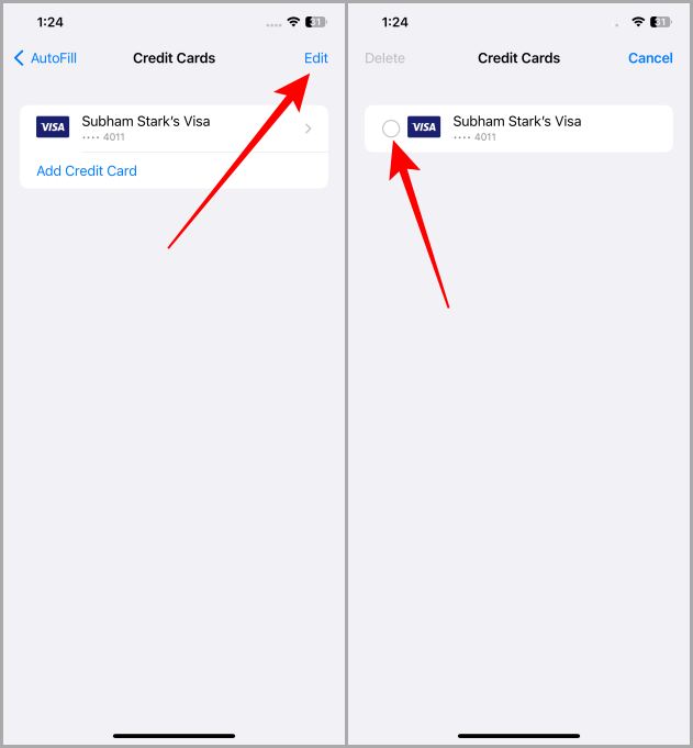 Crédito ahorrado en safari en iOS