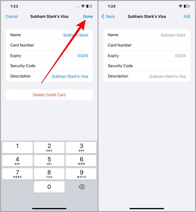 Guardar tarjeta de crédito actualizada en Safari en iOS