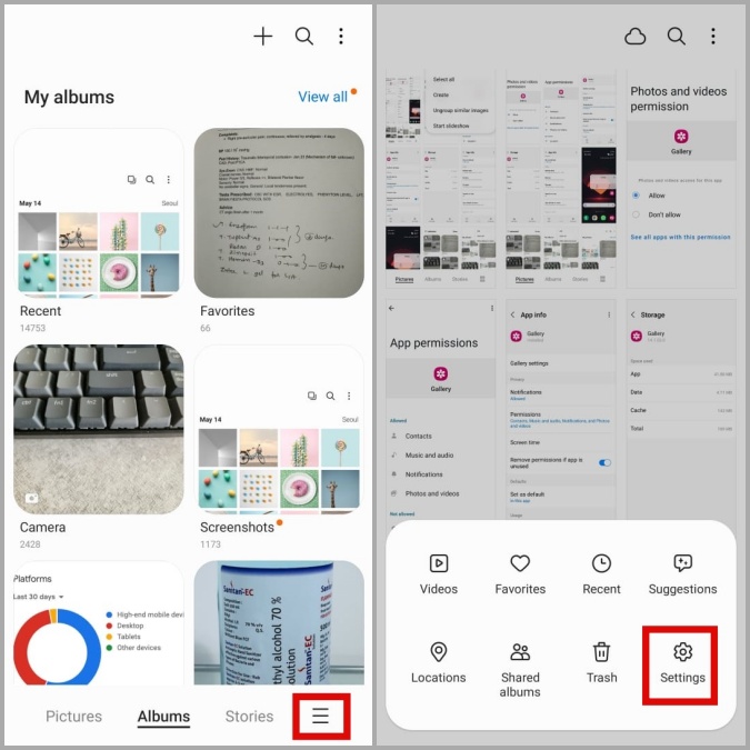 Abra la configuración de la aplicación de la Galería Samsung
