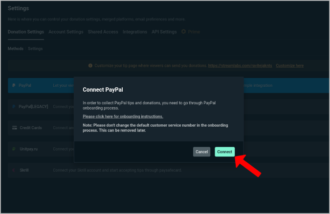 Conecte PayPal a StreamLabs para establecer la donación para Twitch