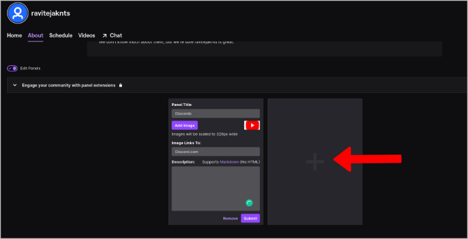 Agregar panel de donación en twitch
