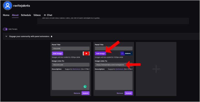 Agregar enlace de donación de StreamLabs al panel Twitch