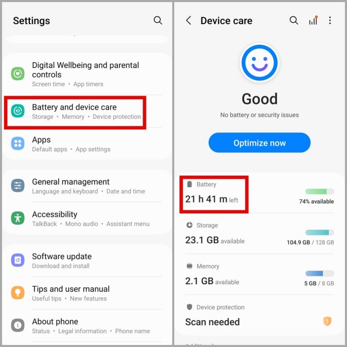 Configuración de la batería en Android