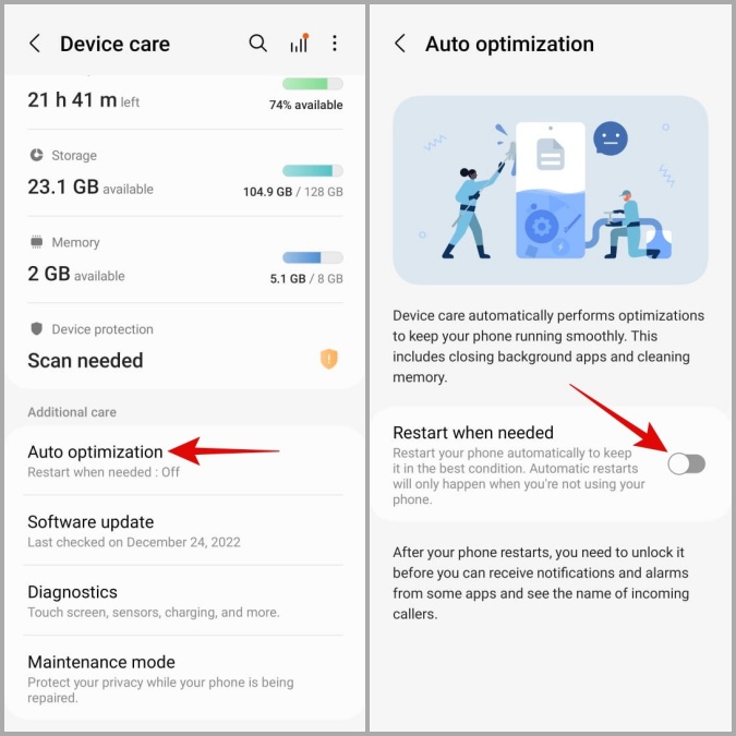 Habilite la optimización automática de la batería en el teléfono Samsung