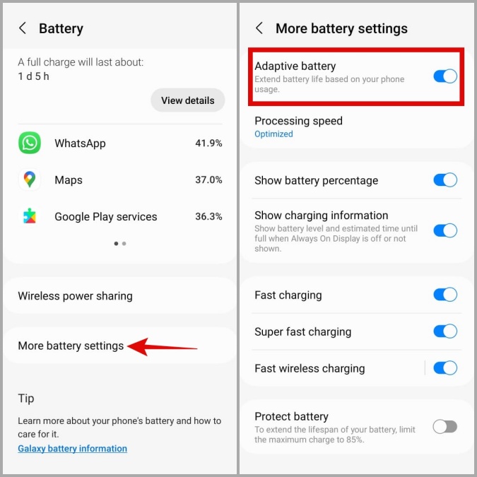 Habilite la batería adaptativa en Android