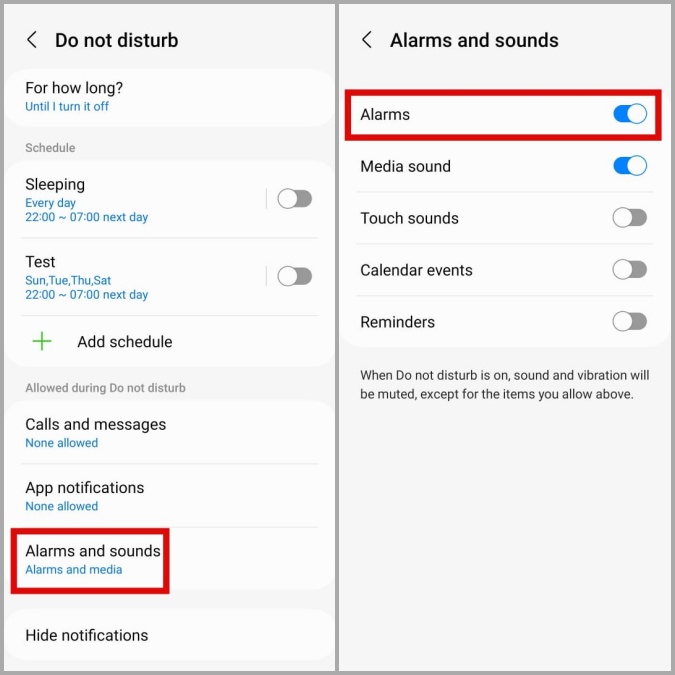 Permitir alarmas durante el modo DND en el teléfono Samsung
