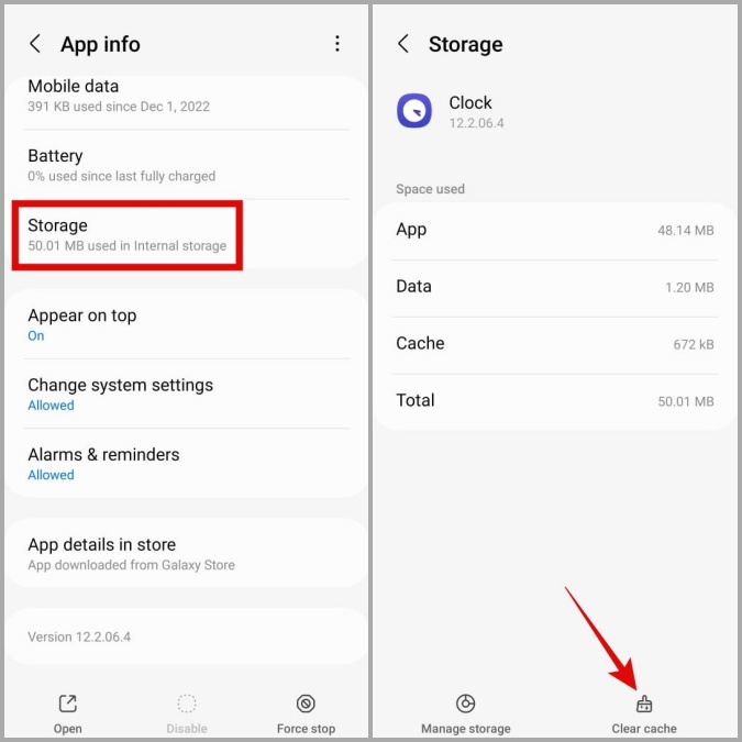 Claro de la aplicación de reloj de borde en el teléfono Samsung