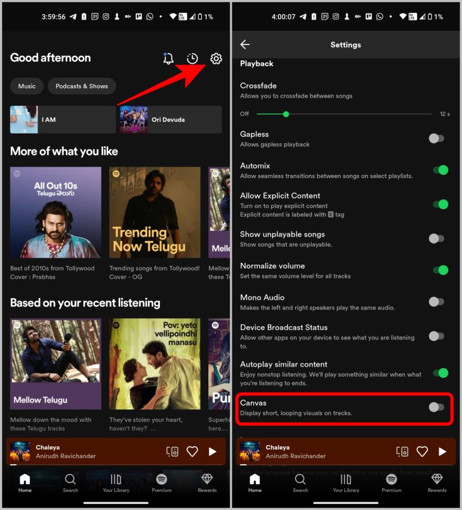 Desactivar el lienzo en Spotify Android