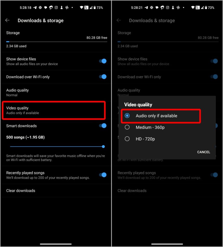 Audio solo para descargas de video en YouTube Music