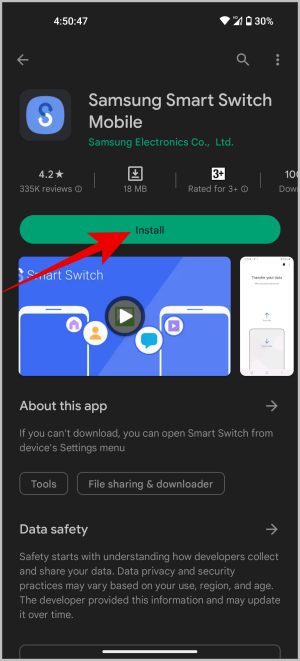 Instalación de la aplicación Samsung Smart Switch