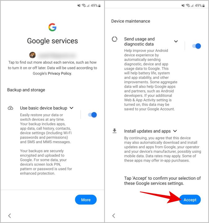 Aceptar permisos de la cuenta de Google