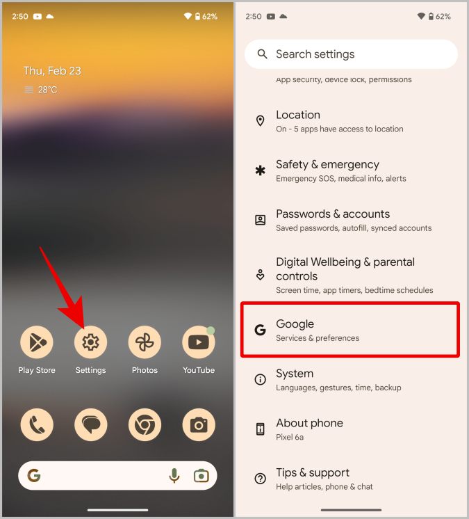 Abrir opción de Google en la configuración de Android