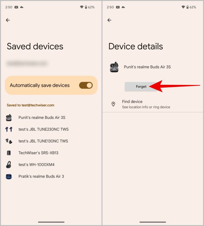 Olvidando dispositivos guardados en Android