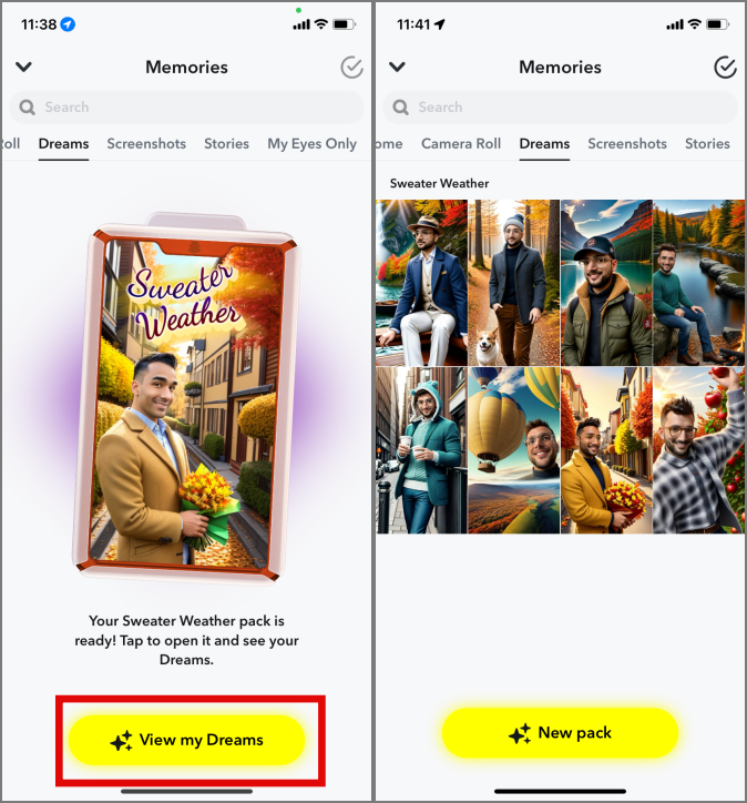 Ver sueños generados por AI en Snapchat