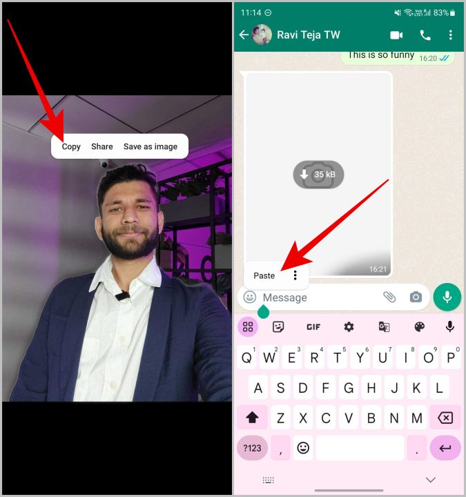 Copiar sujeto de la imagen sin fondo en la aplicación Samsung Gallery