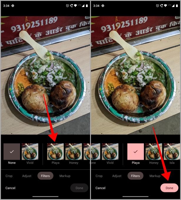 Aplicar un filtro en la foto de collage en Google Photos en Android